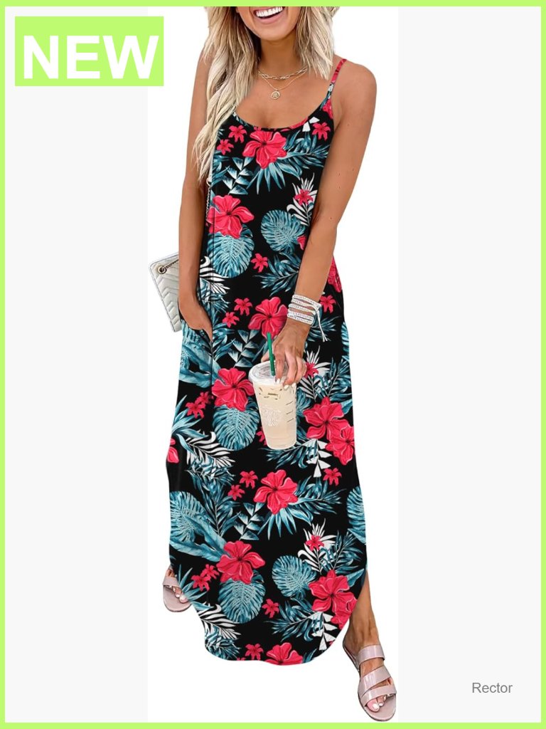 Casual Maxi Dress Summer Spaghetti Strap Hawaiian Vacation